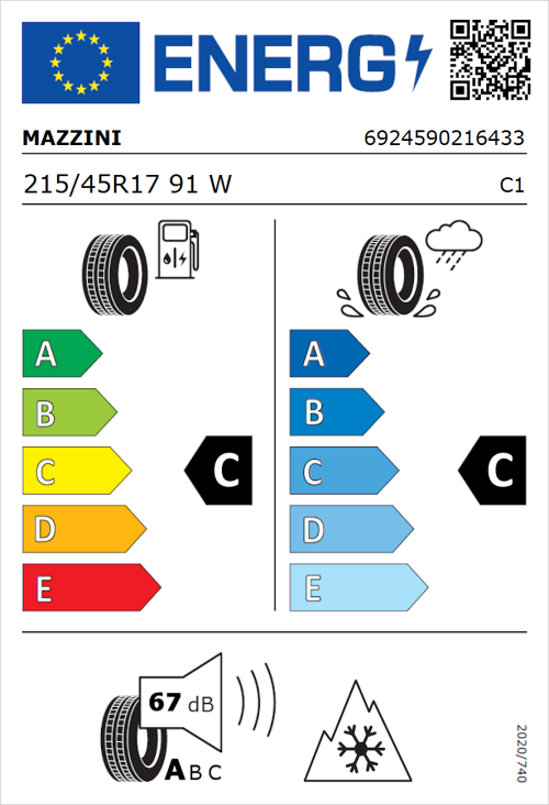 Tyre Label for Mazzini Versat-AS8 215/45R17 91W