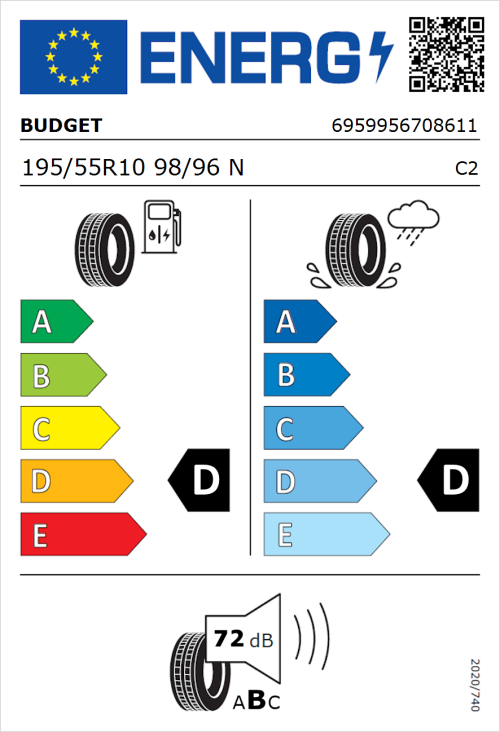 Tyre Label for Budget Compass 195/55R10 98/96N